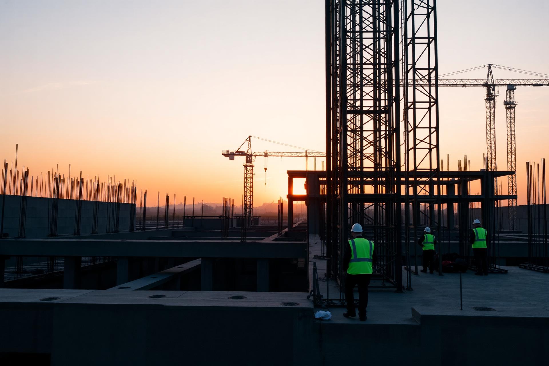 Baustelle bei Sonnenuntergang